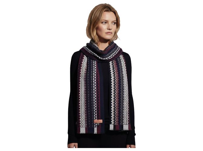 Missoni Zickzack-Muster Wollschal Weiß Grau Bordeaux Dunkelblau - Ansicht 2