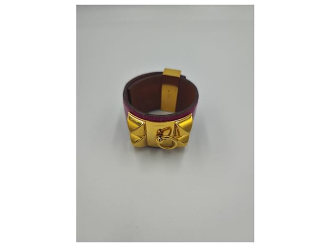 Hermès Collier de Chien bracciale coccodrillo rosa e oro D'oro - vista 2