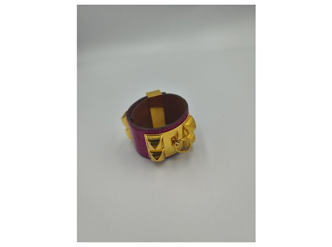 Hermès Collier de Chien bracciale coccodrillo rosa e oro D'oro - vista 6
