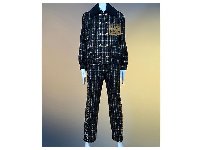 Chanel Completo Giacca Bomber e Pantaloni Tweed Lesage Nero D'oro - vista 4