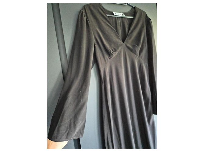 Autre Marque Rixo Mya Langes Schwarzes Kleid mit Federn - Ansicht 3