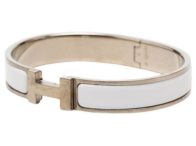 Hermès Hermes Click HH T5 XL Enamel Bracelet Silvery White - view 2