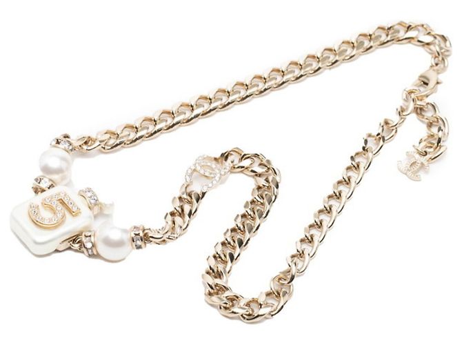 Collana con pendente a catena con flacone di profumo Chanel Coco Mark No. 5 Argento Bianco - vista 3