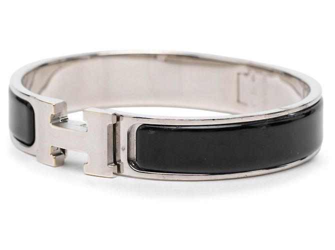 Hermès Hermes Click Emaille Armband Schwarz Silber - Ansicht 2