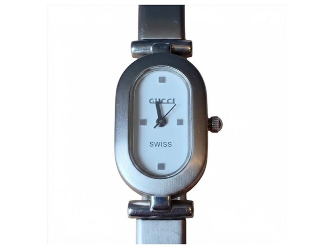 Reloj Gucci ovalado de acero inoxidable Plata Blanco - vista 3