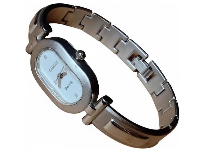 Reloj Gucci ovalado de acero inoxidable Plata Blanco - vista 4