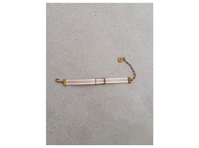 Bracciale Dior Cannes in tela e metallo dorato Rosa Bianco - vista 2