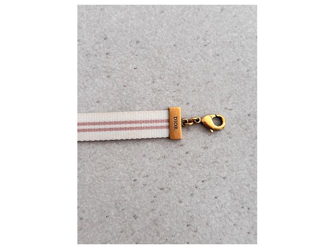 Bracciale Dior Cannes in tela e metallo dorato Rosa Bianco - vista 3