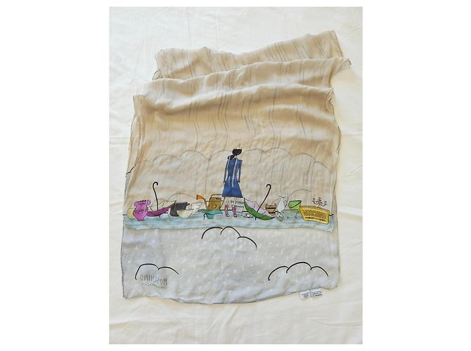 Foulard in seta Moschino Cheap and Chic "Winter Dreams" Olivia Rosa Bianco Blu Beige Verde Porpora Giallo Blu chiaro - vista 11