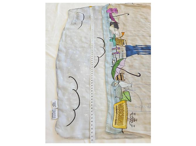 Foulard in seta Moschino Cheap and Chic "Winter Dreams" Olivia Rosa Bianco Blu Beige Verde Porpora Giallo Blu chiaro - vista 12