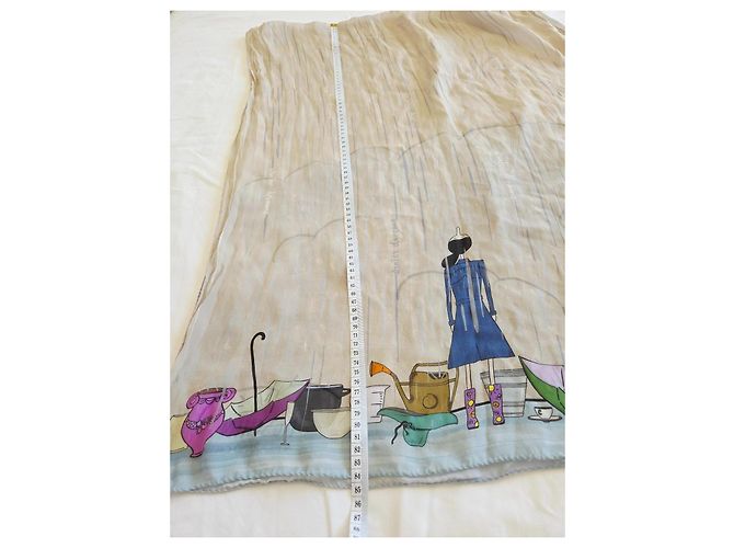 Foulard in seta Moschino Cheap and Chic "Winter Dreams" Olivia Rosa Bianco Blu Beige Verde Porpora Giallo Blu chiaro - vista 13