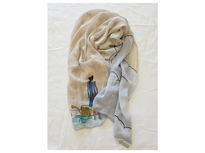 Foulard in seta Moschino Cheap and Chic "Winter Dreams" Olivia Rosa Bianco Blu Beige Verde Porpora Giallo Blu chiaro - vista 15