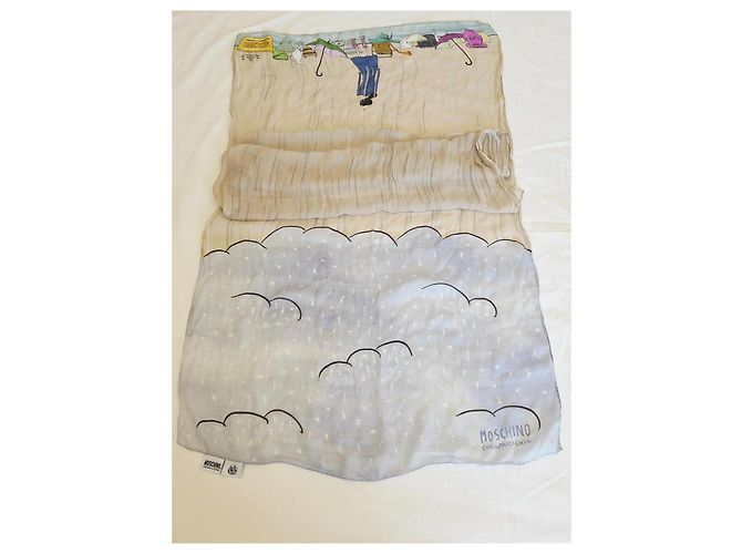 Foulard in seta Moschino Cheap and Chic "Winter Dreams" Olivia Rosa Bianco Blu Beige Verde Porpora Giallo Blu chiaro - vista 2