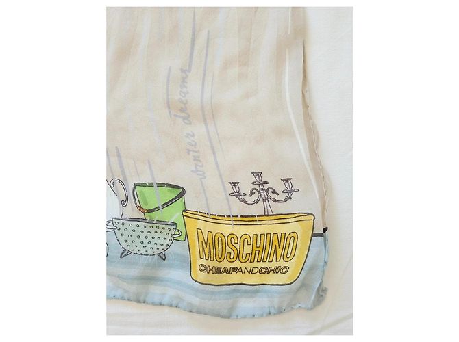 Foulard in seta Moschino Cheap and Chic "Winter Dreams" Olivia Rosa Bianco Blu Beige Verde Porpora Giallo Blu chiaro - vista 7