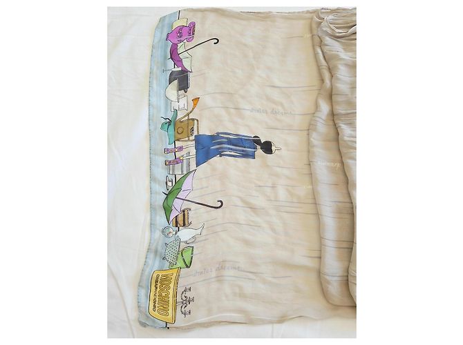 Foulard in seta Moschino Cheap and Chic "Winter Dreams" Olivia Rosa Bianco Blu Beige Verde Porpora Giallo Blu chiaro - vista 8