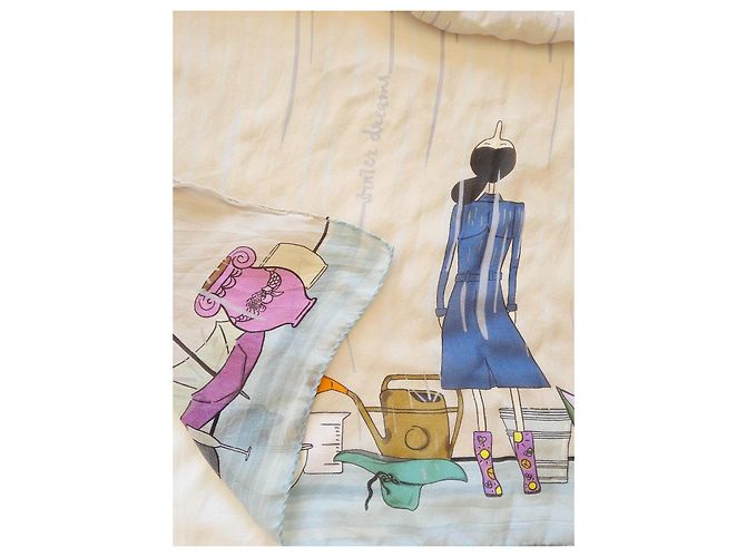 Foulard in seta Moschino Cheap and Chic "Winter Dreams" Olivia Rosa Bianco Blu Beige Verde Porpora Giallo Blu chiaro - vista 9