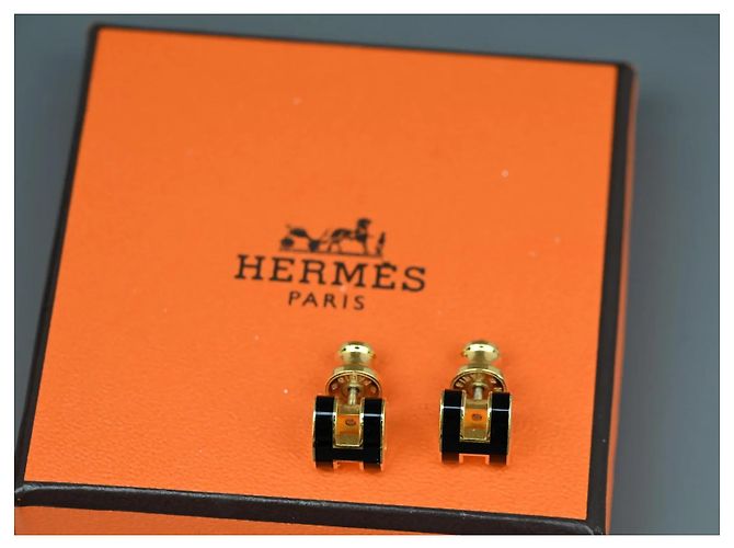 Hermès Orecchini Pop H Oro Giallo e Smalto Nero D'oro - vista 2