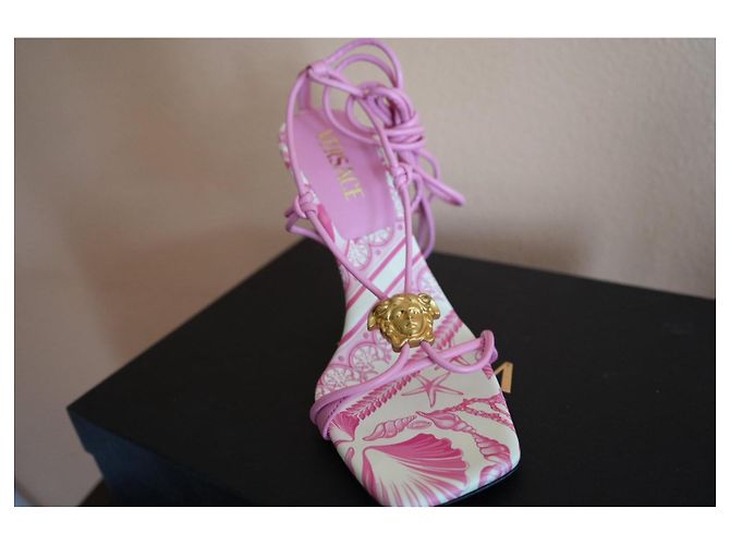 Versace Medusa 'La Medusa' high heel sandals in pink and white - view 10