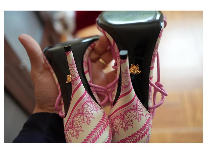 Versace Medusa 'La Medusa' high heel sandals in pink and white - view 4