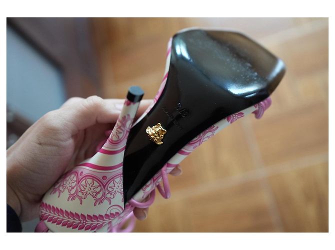 Versace Medusa 'La Medusa' high heel sandals in pink and white - view 5