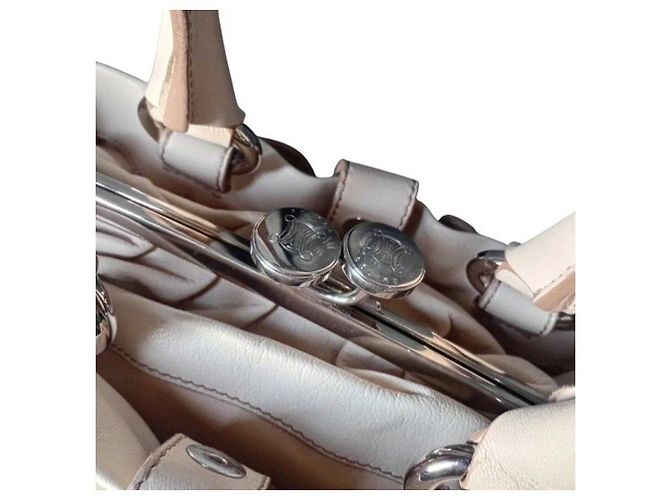 Triomphe Céline Celine Luggage Borsa a mano in pelle crema Beige - vista 10