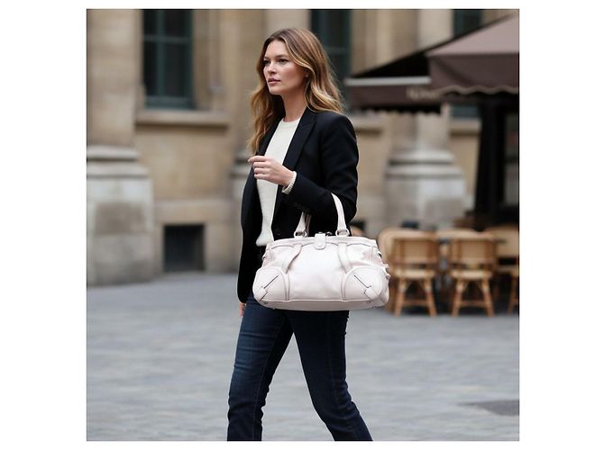 Triomphe Céline Celine Luggage Borsa a mano in pelle crema Beige - vista 17