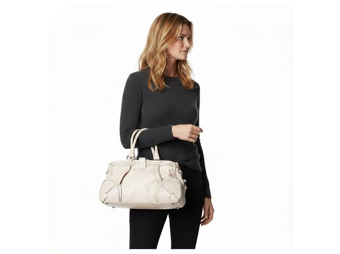 Triomphe Céline Celine Luggage Borsa a mano in pelle crema Beige - vista 2