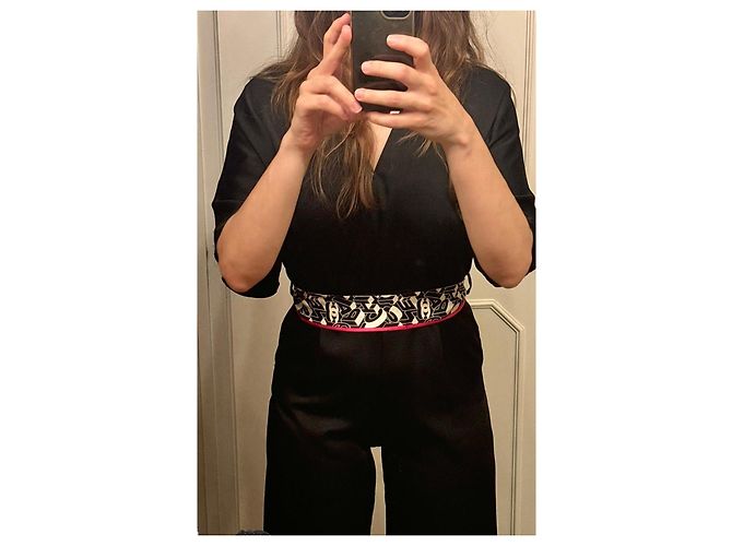 Chanel Slim Bandeau Foulard Monogramma Nero e Bianco Rosa - vista 15