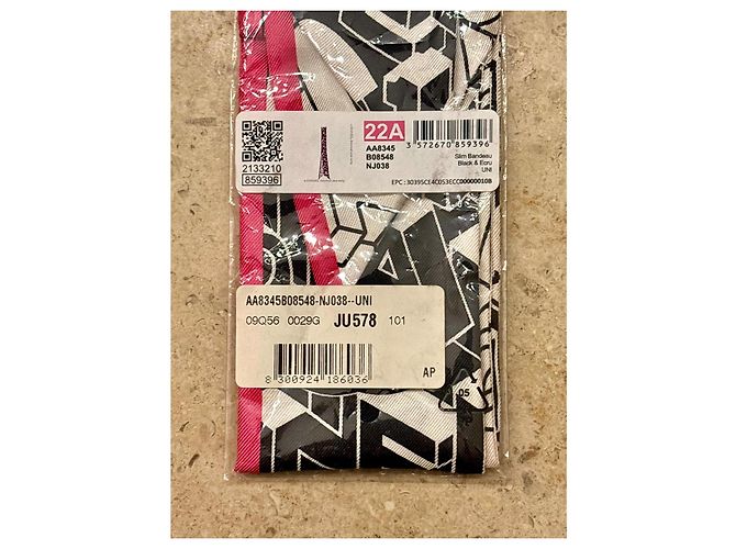 Chanel Slim Bandeau Foulard Monogramma Nero e Bianco Rosa - vista 8