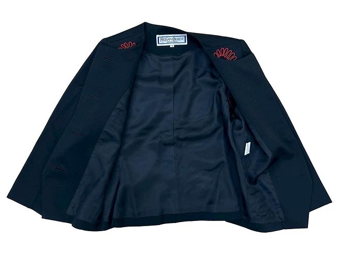 Chaqueta de lana sin cuello bordada Yves Saint Laurent Negro - vista 2