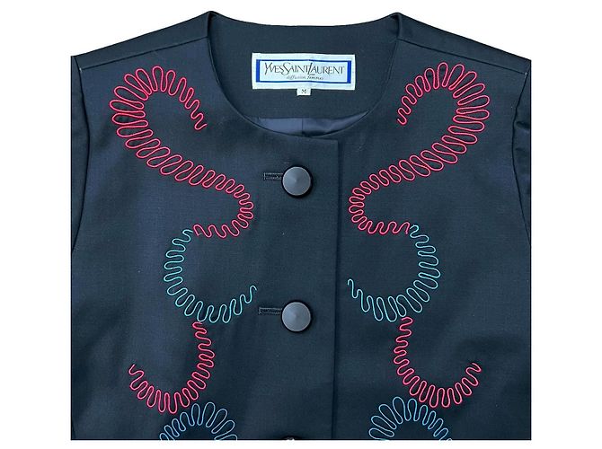 Chaqueta de lana sin cuello bordada Yves Saint Laurent Negro - vista 4