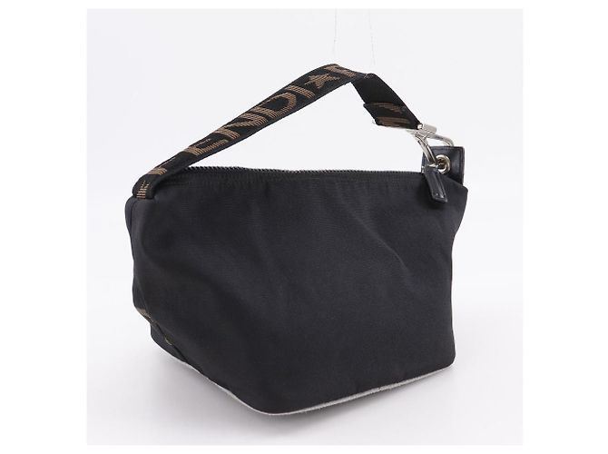 Fendi Logo Nylon Canvas Handtasche Schwarz - Ansicht 3