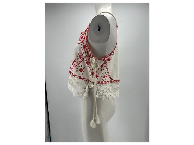 Top de algodón blanco y rojo Free People M - vista 3