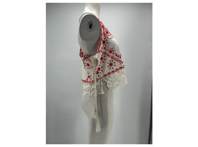 Top de algodón blanco y rojo Free People M - vista 4