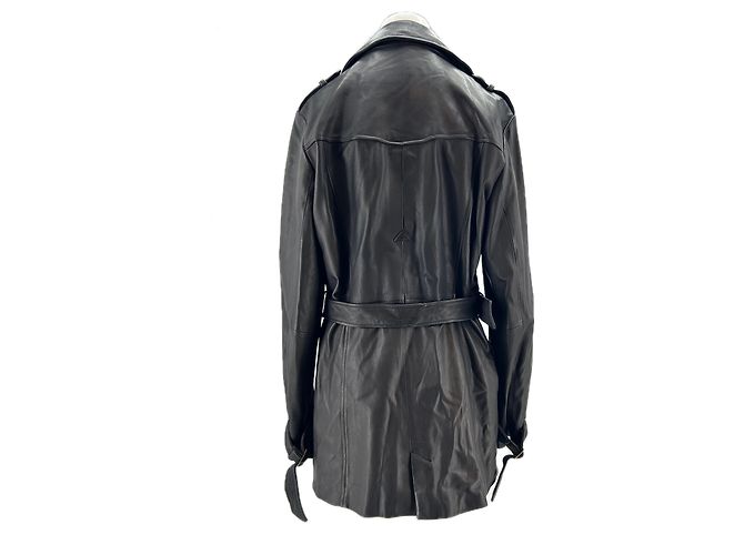 Autre Marque Kurzer Leder Trenchcoat Schwarz - Ansicht 2
