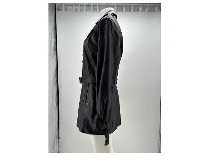 Autre Marque Kurzer Leder Trenchcoat Schwarz - Ansicht 3