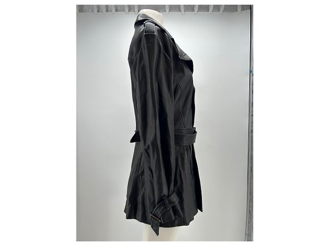 Autre Marque Kurzer Leder Trenchcoat Schwarz - Ansicht 4