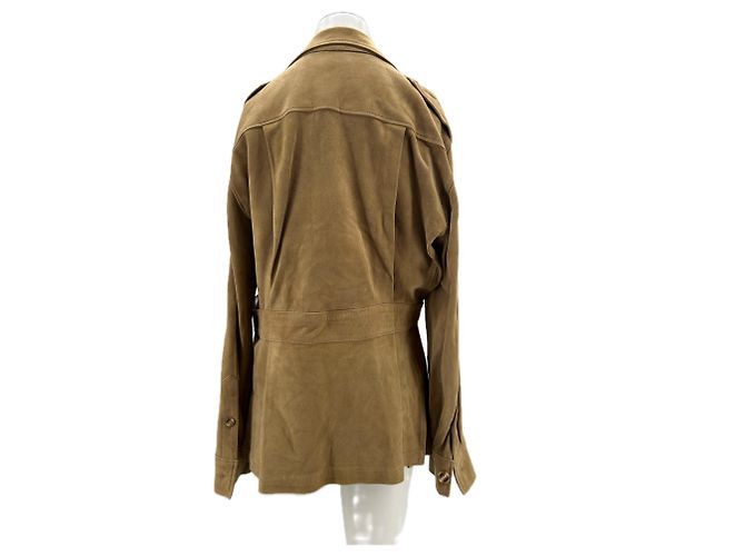 Autre Marque Beigefarbene Wildlederjacke mit Gürtel - Ansicht 2