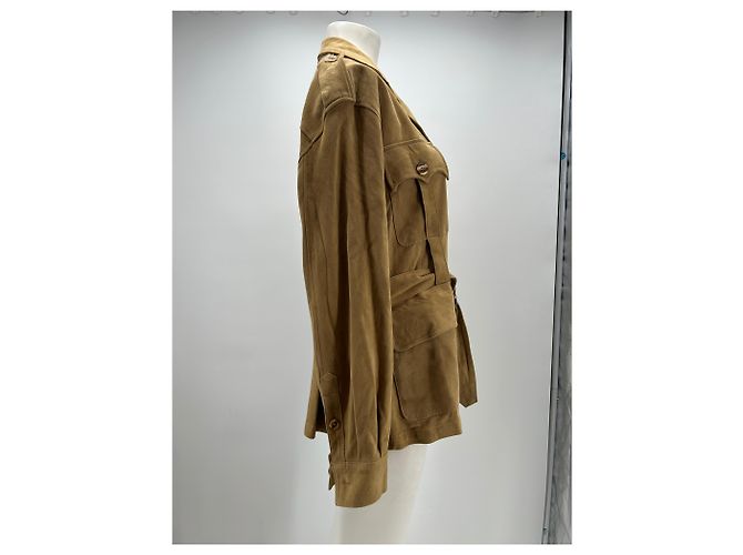 Autre Marque Beigefarbene Wildlederjacke mit Gürtel - Ansicht 4