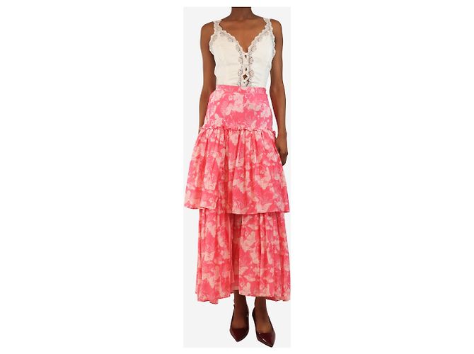 Autre Marque Rosa gestufter Maxirock mit Blumenmuster - Größe XS Pink - Ansicht 2
