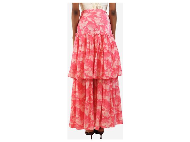 Autre Marque Rosa gestufter Maxirock mit Blumenmuster - Größe XS Pink - Ansicht 3