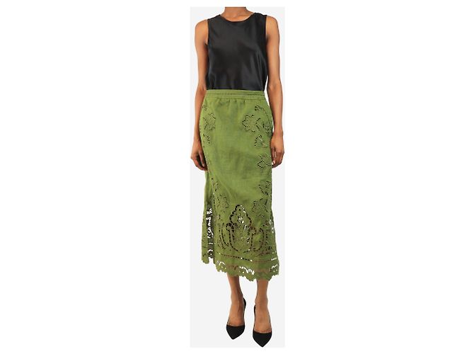 Farm Rio Falda midi de lino verde con bordado inglés - talla XS - vista 2