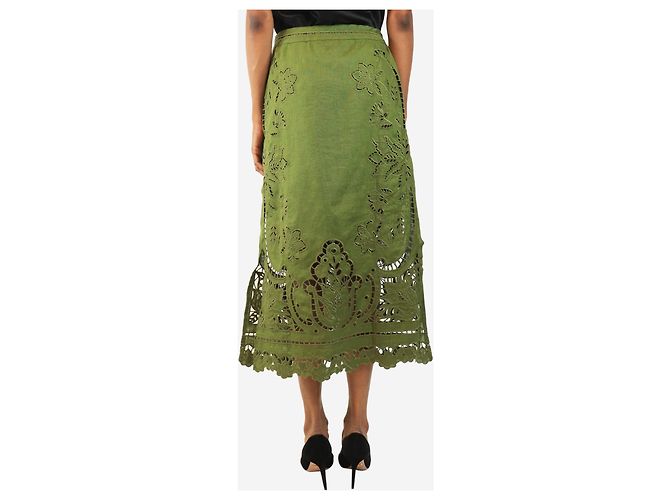 Farm Rio Falda midi de lino verde con bordado inglés - talla XS - vista 3