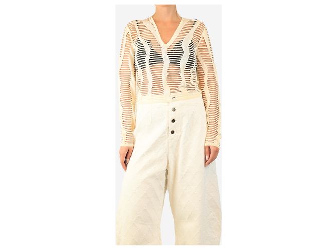 Dior Langärmeliges Cutout-Top in Creme - Größe UK 10 Roh - Ansicht 3
