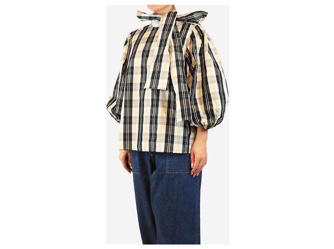 Red Valentino Camicetta a maniche a sbuffo a quadretti bianchi e neri - taglia UK 14 Nero - vista 3