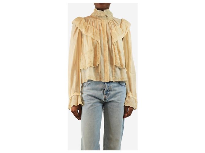Isabel Marant Etoile Blusa de babados bordados neutra - tamanho UK 6 - vista 3