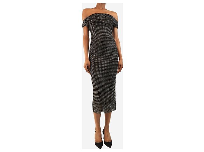 Self portrait Schwarzes Midikleid mit Hotfix-Strasssteinen - Größe UK 8 - Ansicht 3