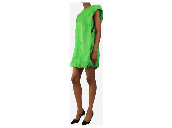 Stella Mc Cartney Mini-Kleid aus grünem Jacquard mit Kette - Größe UK 4 - Ansicht 3