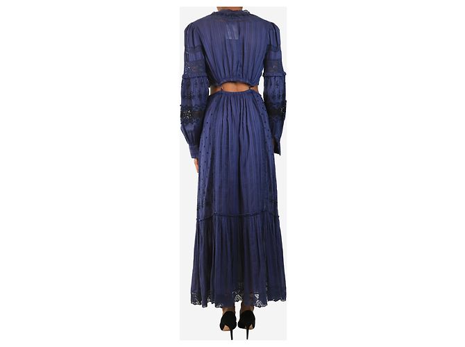 Autre Marque Robe maxi à rayures de dentelle bleu marine - taille S - vue 2