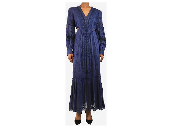 Autre Marque Robe maxi à rayures de dentelle bleu marine - taille S - vue 3
